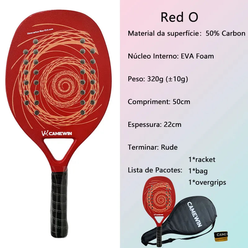 RAQUETE BEACH TENNIS CAMEWIN FIBRA DE CARBONO E VIDRO 3K