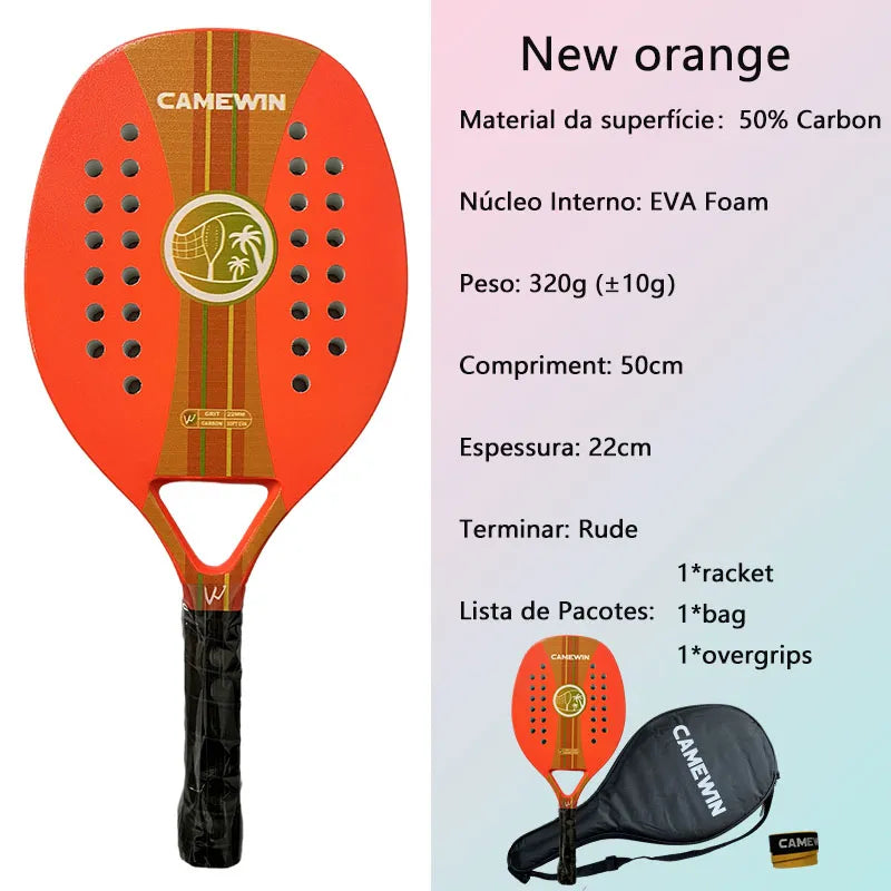 RAQUETE BEACH TENNIS CAMEWIN FIBRA DE CARBONO E VIDRO 3K