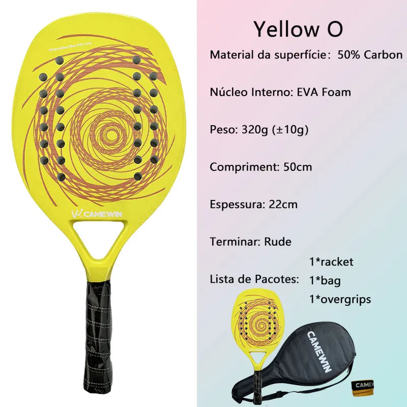 RAQUETE BEACH TENNIS CAMEWIN FIBRA DE CARBONO E VIDRO 3K