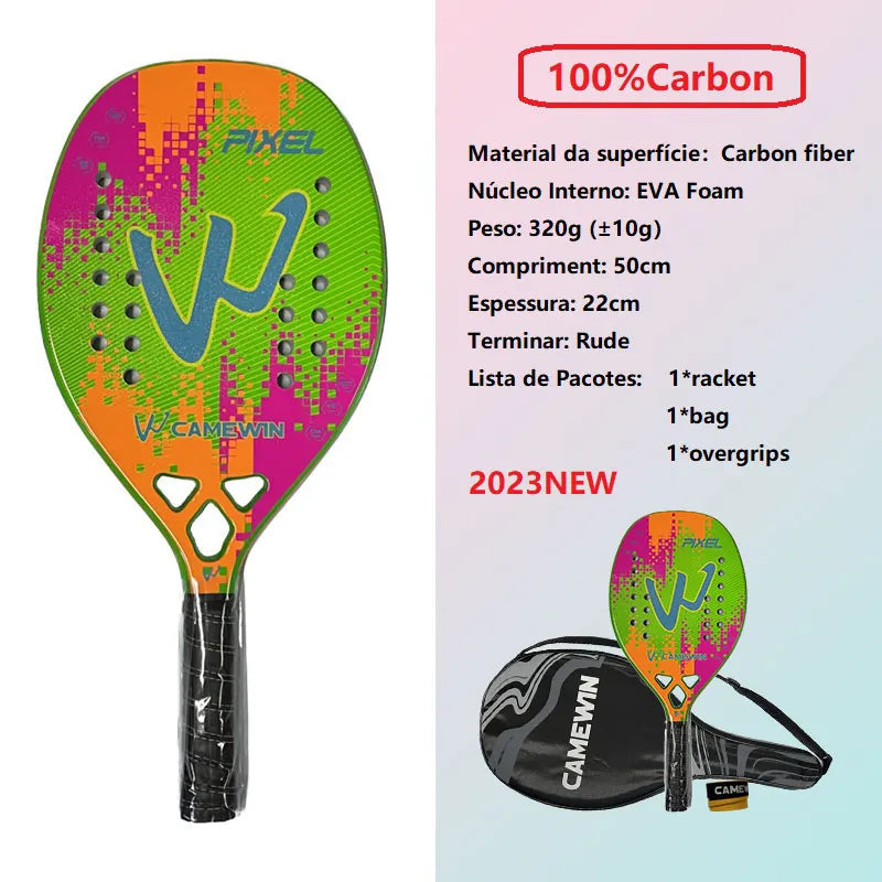 RAQUETE BEACH TENNIS CAMEWIN FIBRA DE CARBONO E VIDRO 3K