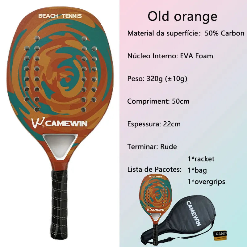 RAQUETE BEACH TENNIS CAMEWIN FIBRA DE CARBONO E VIDRO 3K