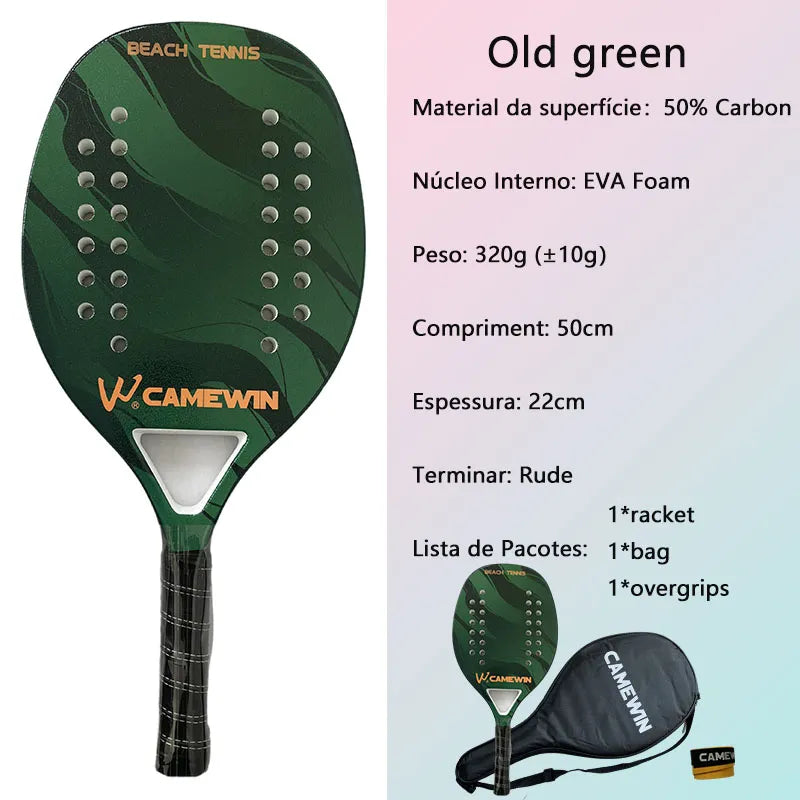 RAQUETE BEACH TENNIS CAMEWIN FIBRA DE CARBONO E VIDRO 3K