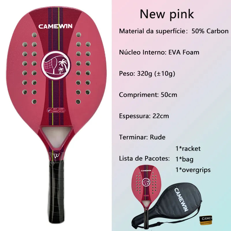 RAQUETE BEACH TENNIS CAMEWIN FIBRA DE CARBONO E VIDRO 3K